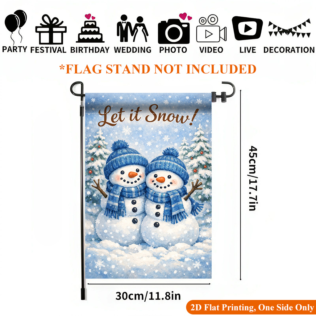TEMU 2d Flat, 2d Flat Printing Garden Flag 1pc, Winter Snowman Scene Garden Flag - Single-sided Printed Outdoor Decor For Home And Garden, Holiday