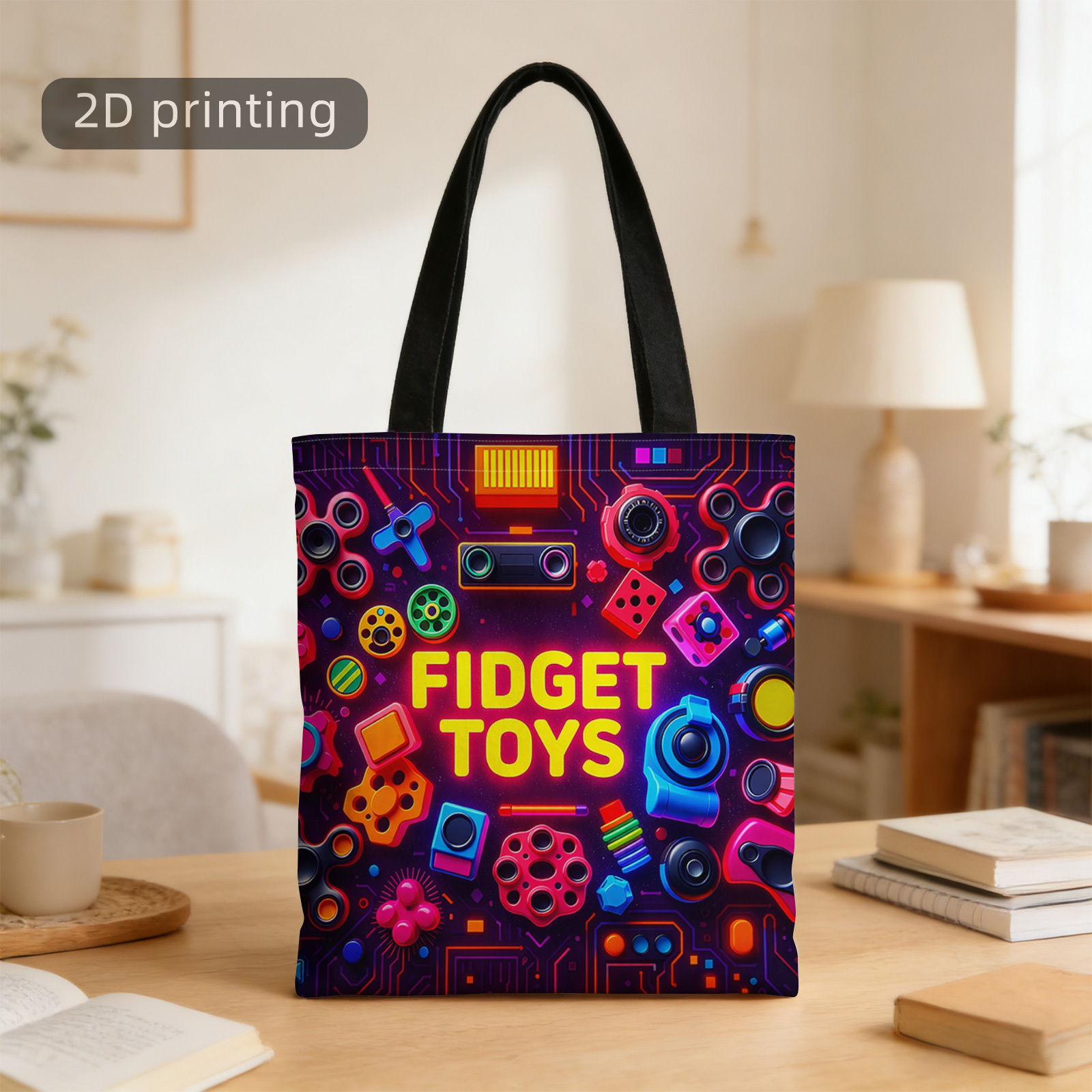 TEMU 2d Printed Tote Bag, Fidget Toys, Colorful, , Fun, Reusable, Stylish Shoulder Bag, Tote Bag, Shopping Bag, Suitable For Shopping, Office,