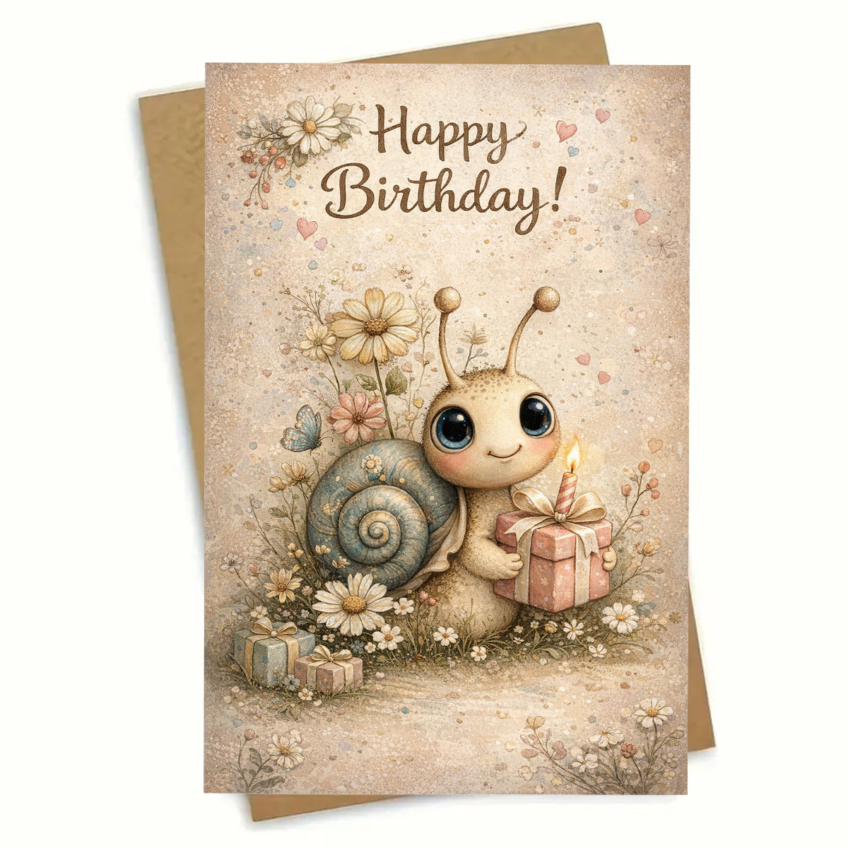 TEMU 1 Set (eine Grußkarte ein Umschlag.) Süße Schnecke Geburtstagsgrußkarte, Alles Gute zum Geburtstag Text, verträumte florale Schnecke, die ein