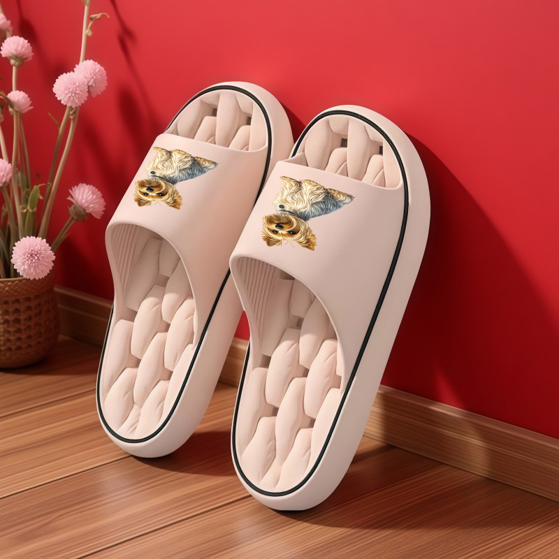 TEMU [ Product] 1 Pair Yorkshire Terrier Print Slippers, Men And Women Non-slip Eva Slides - Lightweight, Quick-dry, Comfortable, Durable, Beach