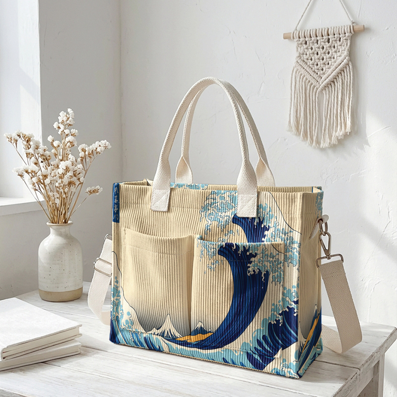 TEMU 1pc, Women's Crossbody Bag, Pattern 2d Print, Corduroy Multi-pocket, Dual-use Tote/crossbody | Daily Commute/shopping/student/office