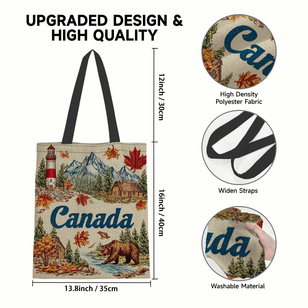 TEMU 1pc Canada-themed Reusable Grocery Tote Bag With Canada Nature Scenes & Suitable For Commuting, Travel, School, Shopping - Book Bag, Gift For &,