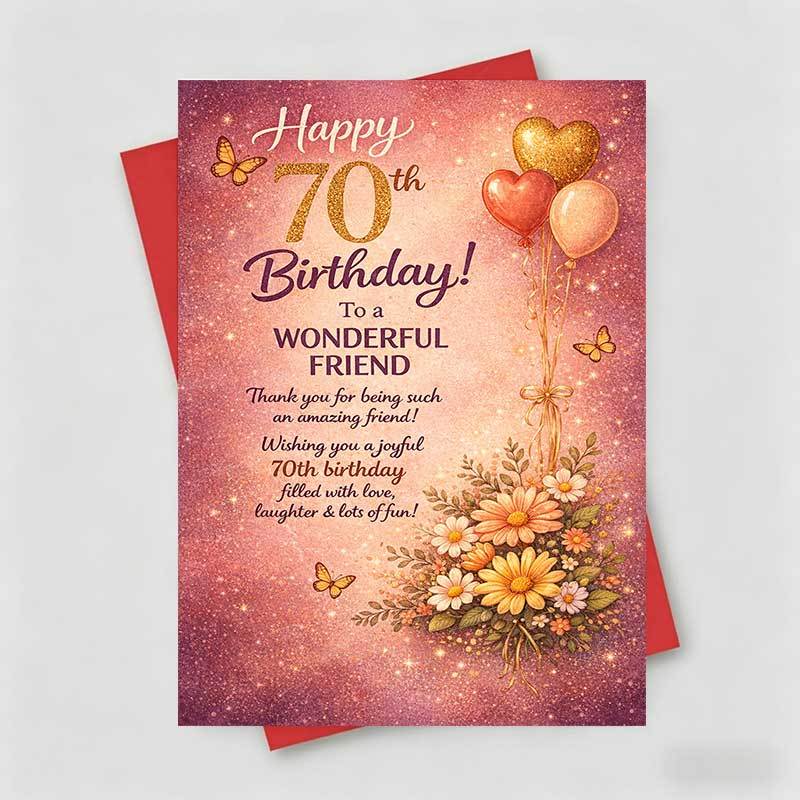 TEMU 1 Elegant Birthday Greeting Card + 1 Envelope | Happy 70th Birthday Card With Sparkling Balloons And , " A 70th Birthday And ", Suitable For A