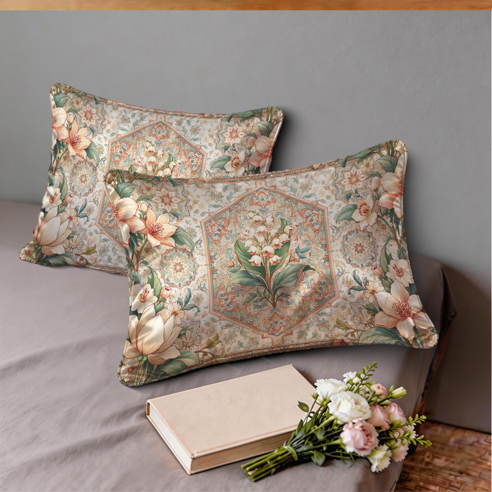 TEMU 2pcs Vintage Floral Bedding Suitable For Bedrooms & Living Rooms - Double-sided Printed Pillowcases & Bed Pillows With Glossy , -friendly Sateen