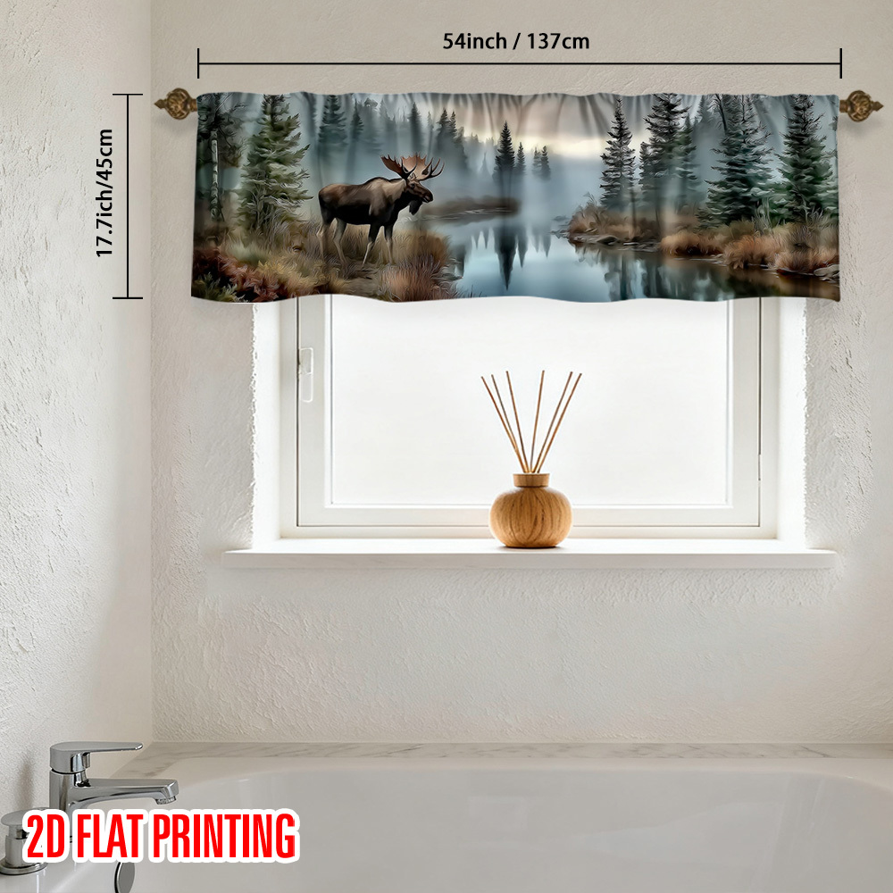 TEMU Rideau imprimé 2D plat - 1 pièce, motif élaphant 2D plat au brumeux, en polyester de haute qualité avec poche pour tringle pour une suspension