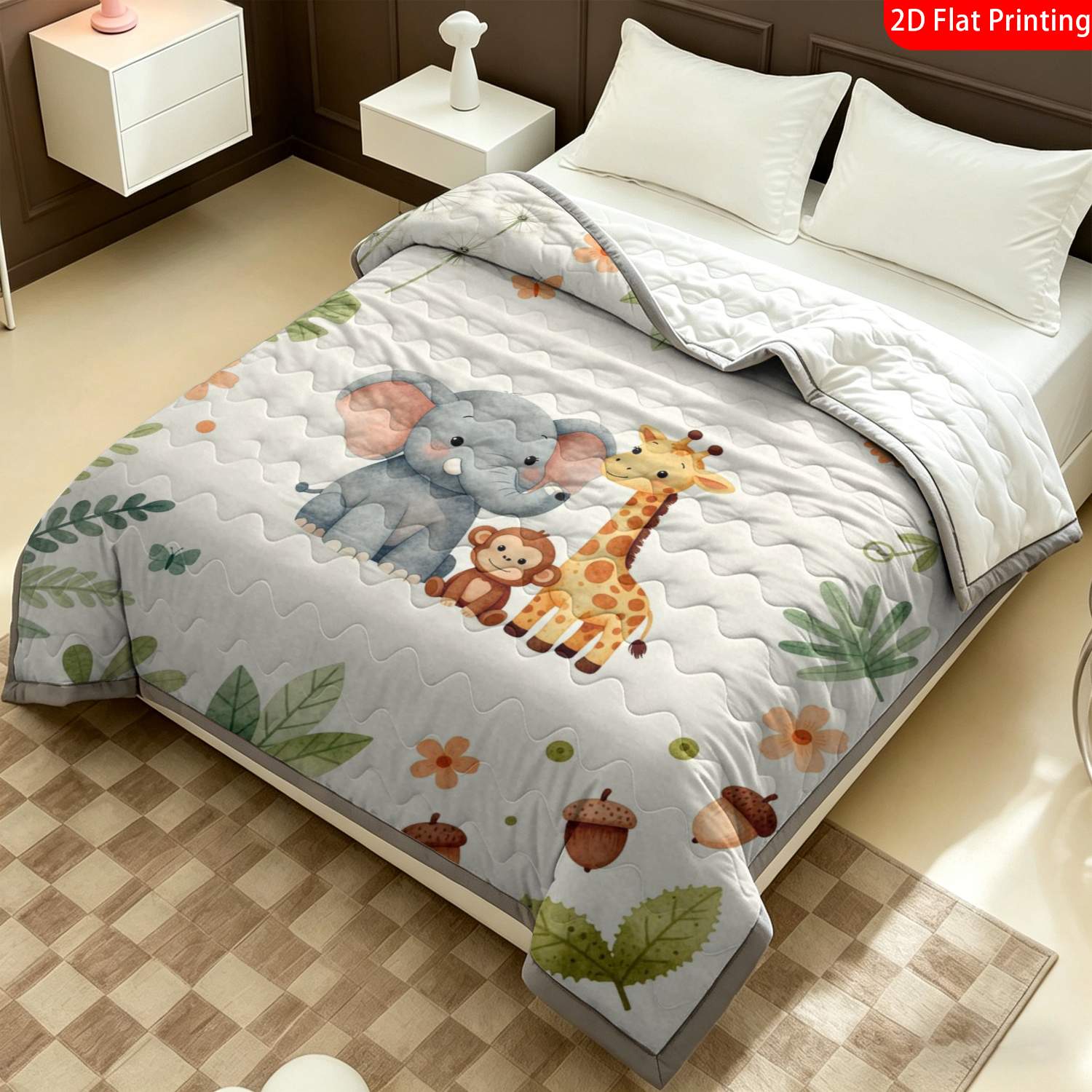 Thin Quilt with Cute Animal Pattern for Nursery