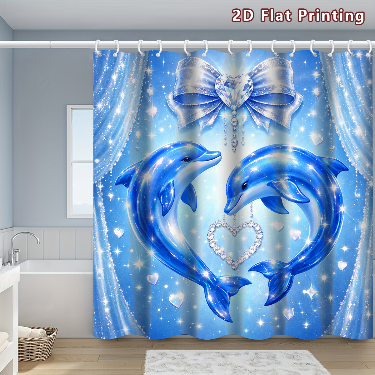4pcs Dolphin Shower Curtain Set with Romantic Design