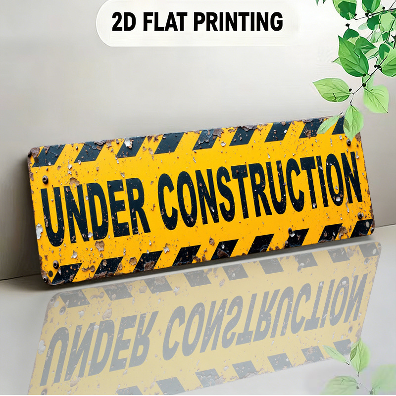 TEMU 2d Flat Design Aged Construction Signboard Industrial-style Decorative Item Featuring Edges And Distressed Lettering Suitable For Construction