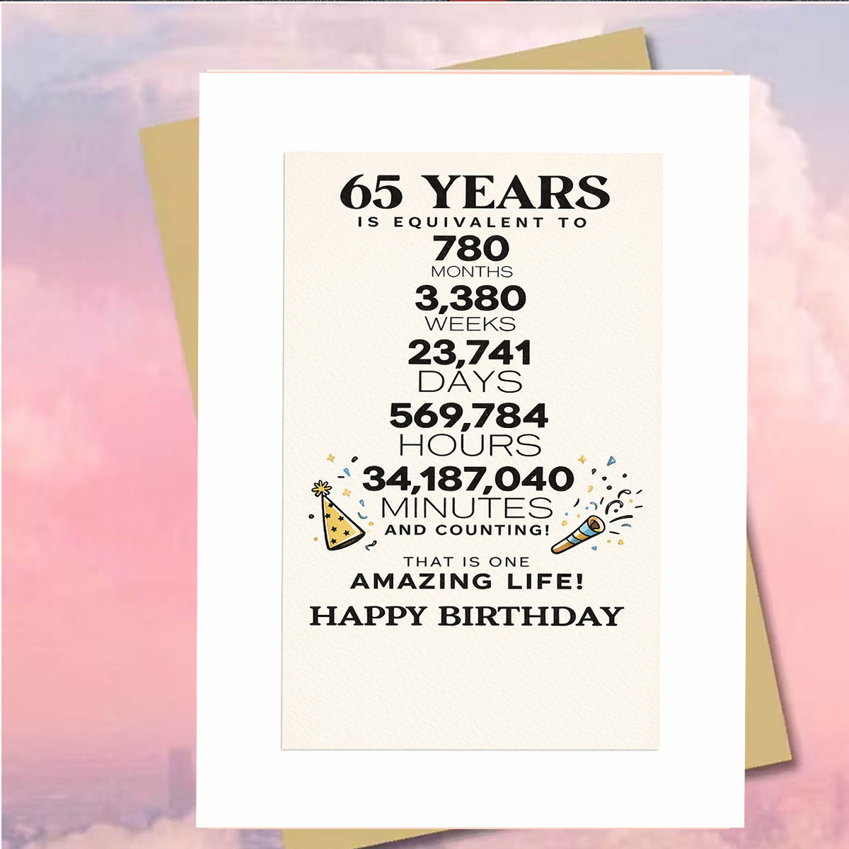 TEMU 1set(an Envelope And A Card) Elegant 65th Birthday Card, Happy Birthday Text, Celebration Countdown, Ideal For A 65 Year Old, , Red Or Optional,