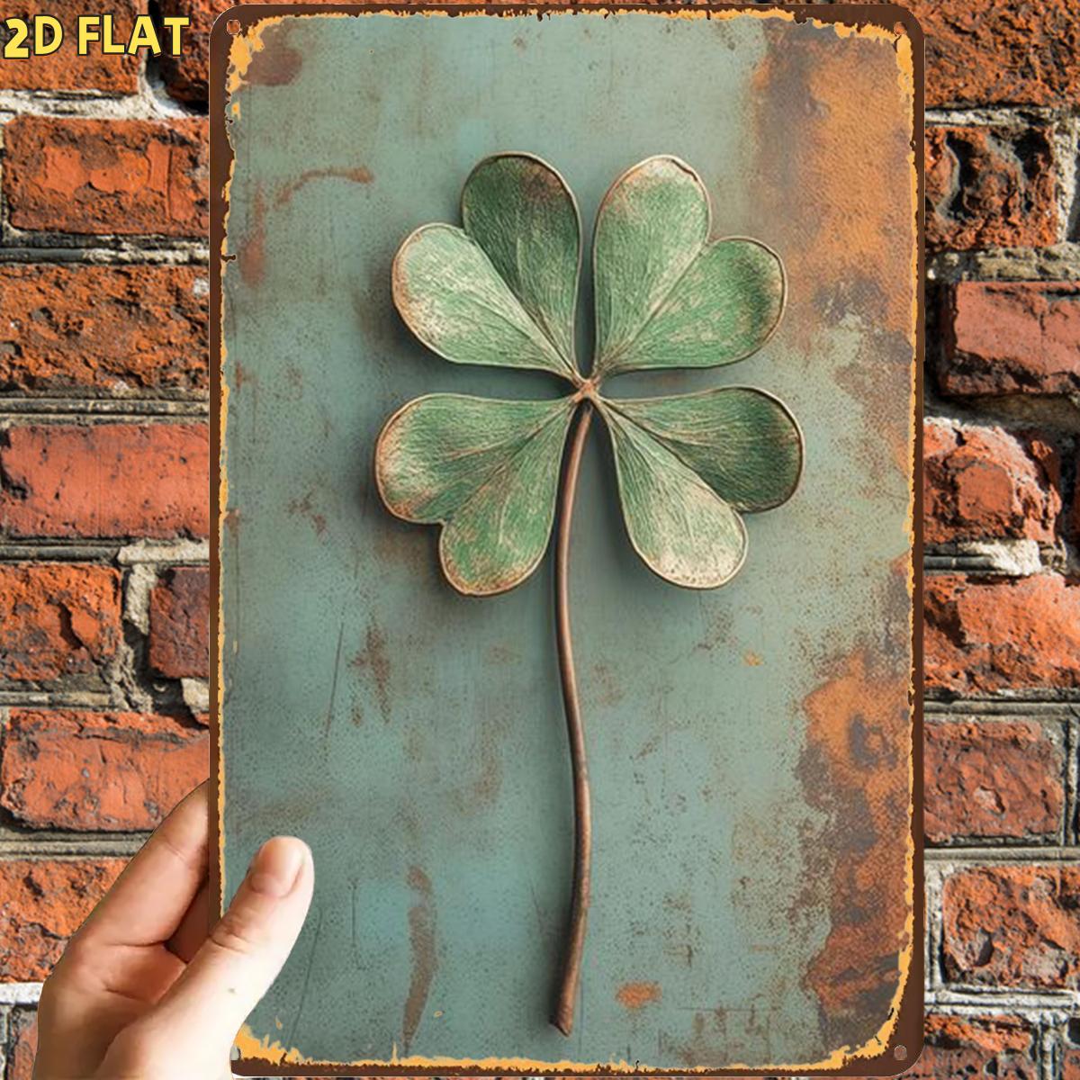 Image of 2d Flat, 1pc, Funny Retro Rustic Clover Decor Metal Iron Sign, Pre-drilled Holes, Suitable For Indoor, Garden, Outdoor, Home, Office, Toilet Decoration