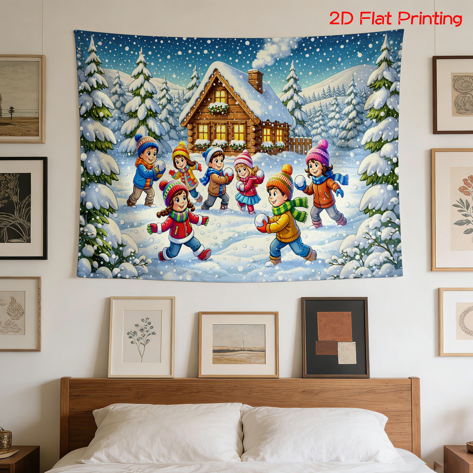 TEMU 2d Flat - 2d Flat - [2d Flat Printing] 1 Oversized High-definition Digital-printed Tapestry, Snowy Winter Scene, , Playing, White Snow And