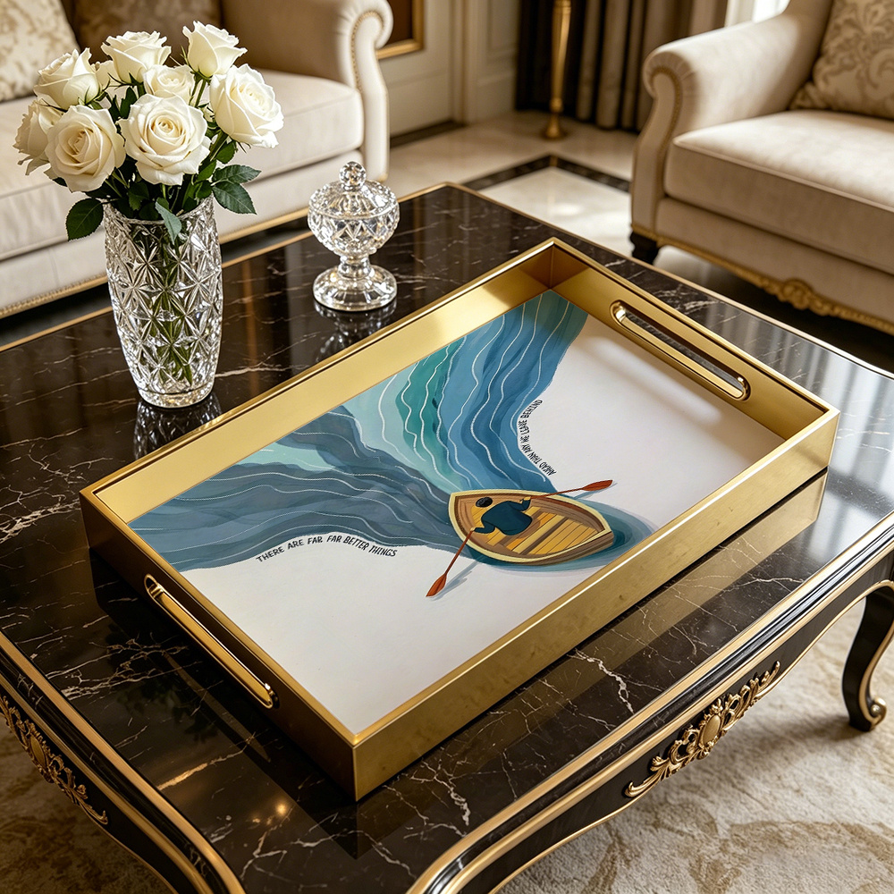 Glass Printed Abstract Boating Pattern Decorative Tray