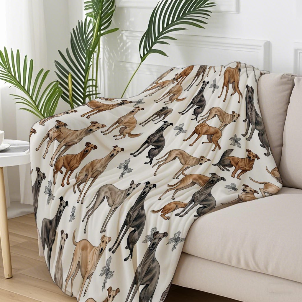 TEMU A Stylish Greyhound And Whippet Printed Flannel Blanket, Soft, Lightweight, And Comfortable For | For Travel, Sofa, Bed, And Office Decor | An