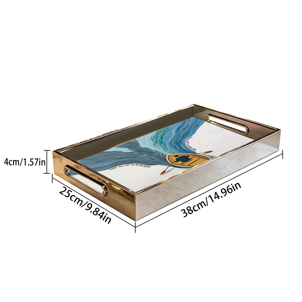 Glass Printed Abstract Boating Pattern Decorative Tray