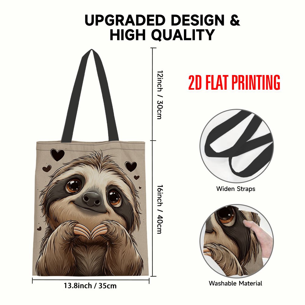 TEMU 1pc-2d Flat Valentine's Day Sloth Ladies' Canvas Tote Bag, Reusable Grocery Bags, Spacious And Firm Printed Canvas Shoulder Bag, Reusable