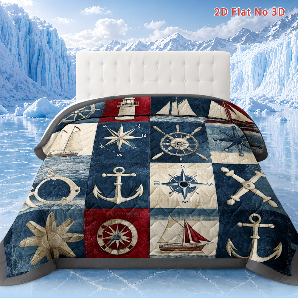 TEMU Latacaca 2d Flat Nautical Style 1pc Quilts Only Nautical Quilted Comforter Queen Size All Season Bedding Cooling Blanket For Hot Sleepers