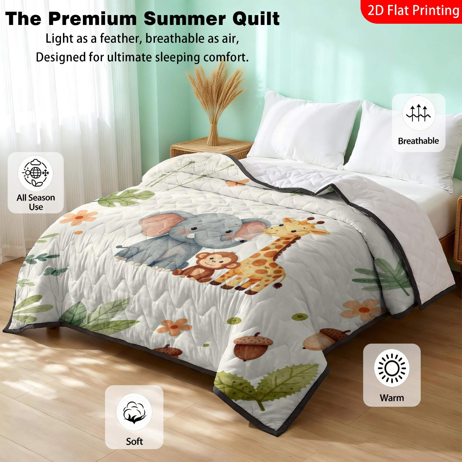 Thin Quilt with Cute Animal Pattern for Nursery