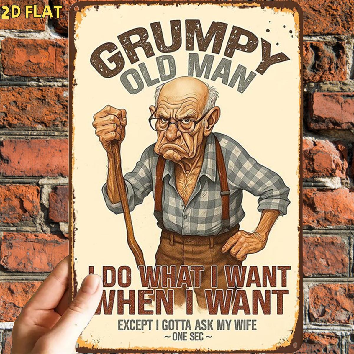 TEMU 2d Flat, 2d Flat,1pc, Funny Retro Old For Man Vintage Signmetal Iron Sign, Pre-drilled Holes, Suitable For Indoor, Garden,outdoor, Home, Office,