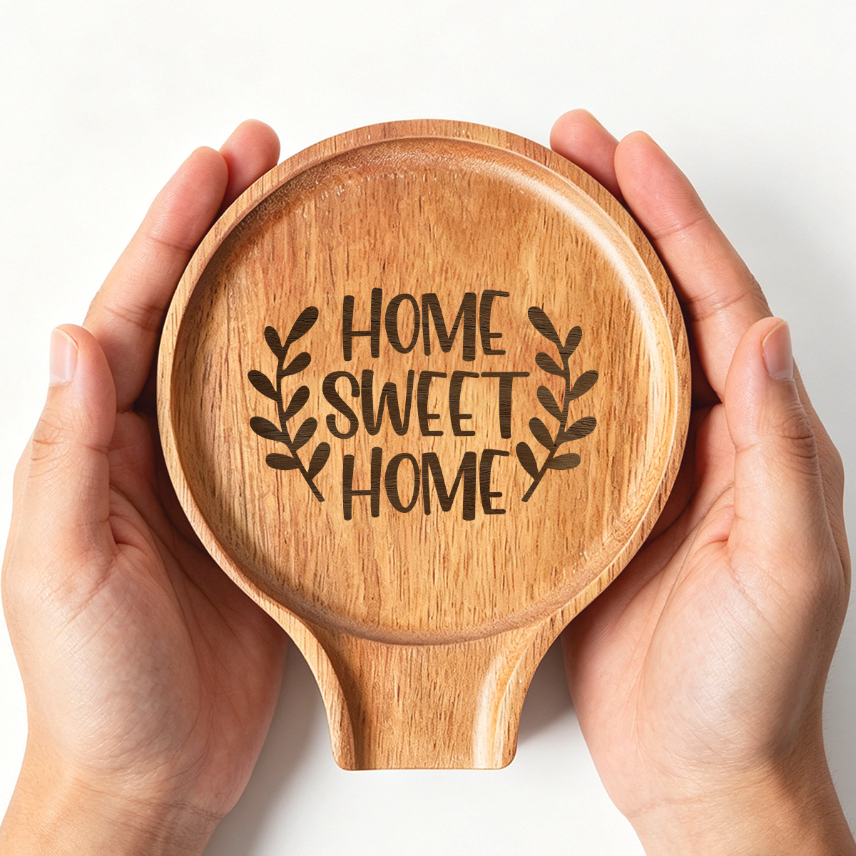 TEMU 1pc "" With Wreath Print Wooden Spoon Rest, Natural Wood Kitchen Utensil Holder For Ladles, Spoons & Cooking Tools, Rustic Countertop & Stovetop