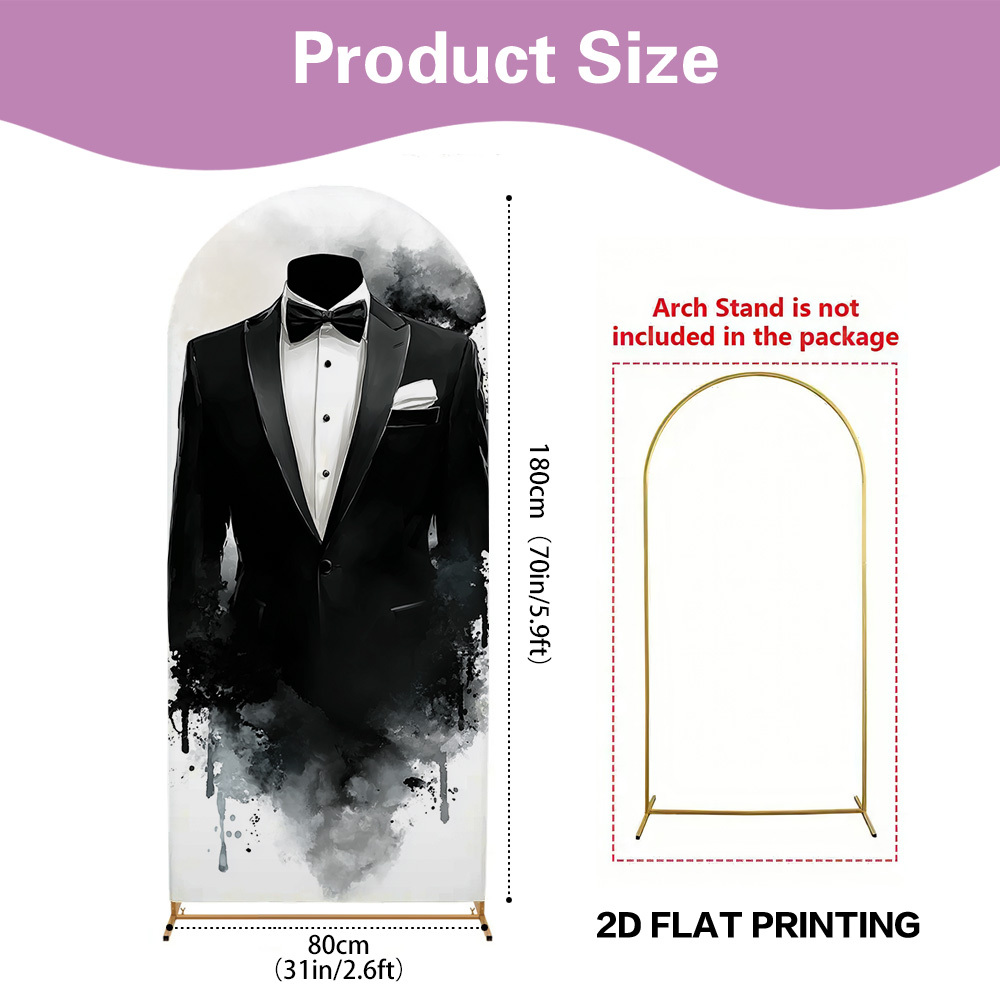 TEMU 2d Flat, 2d Flat - 2d Flat, 2d Flat - 1pc 2d Flat Elastic Arched Elegant Black Suit Background Banner, Great For Birthday Celebrations, Sister