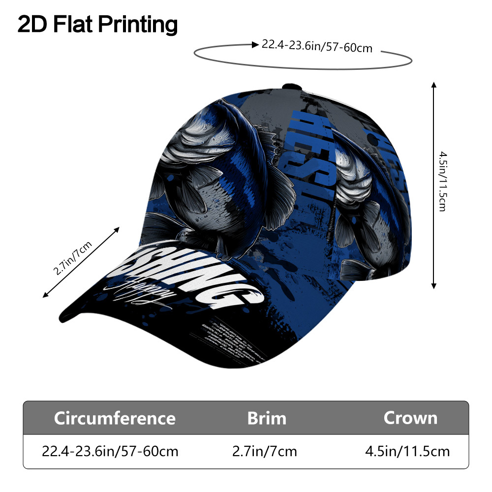 TEMU 1pc 2d Flat Fishing Patterned Printed Baseball , Lightweight, Stylish, , Machine Washable, Adjustable Design, Sports, Outdoor Activities, And