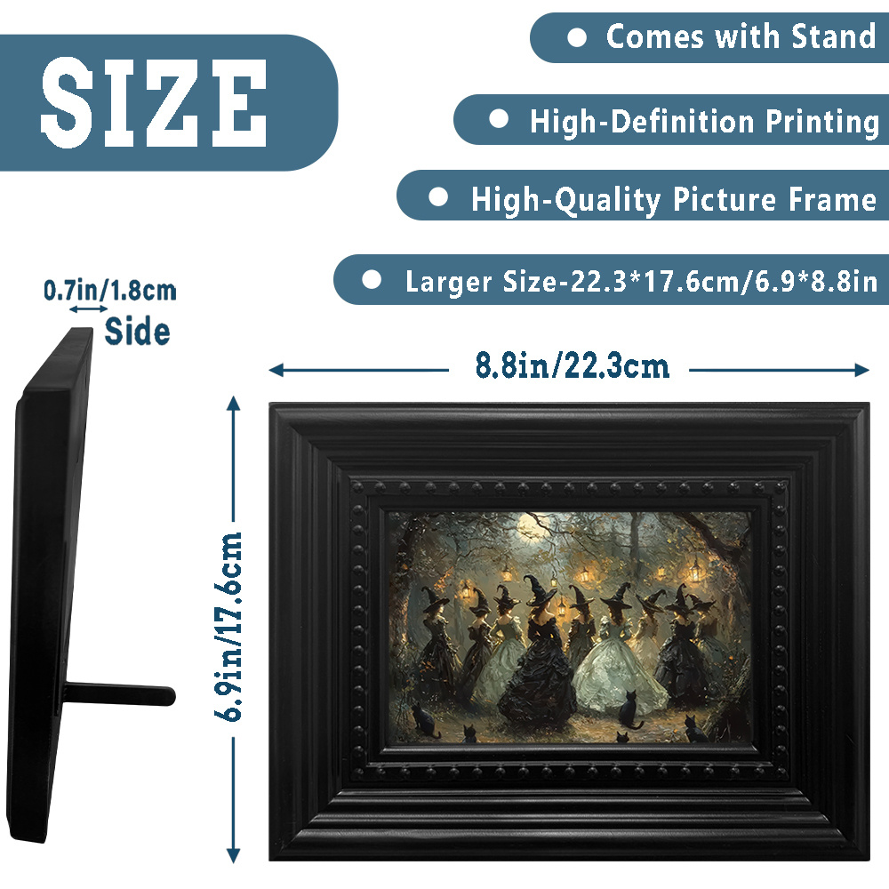 TEMU 2d Flat, 1pc Gothic Victorian Dark Academia Framed - 6.9x8.8in Witch Gathering Wall Art Suitable For, Victorian Picture Frame For Bedroom,,