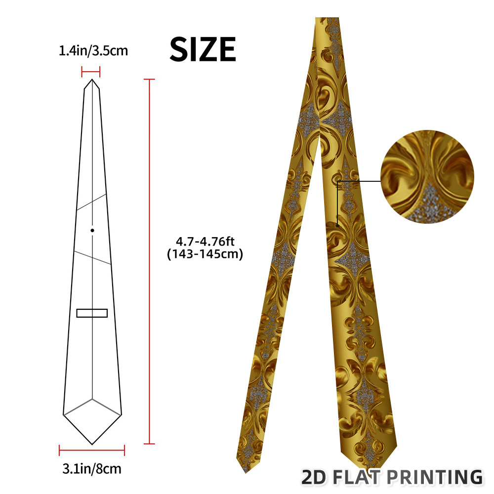 TEMU 1pc, Fun Golden Ornate Patterned 2d Flat Tie, Wearable Necktie For Dinner Parties, Ceremonies And Daily Outfits For Father's Day And Spiritual