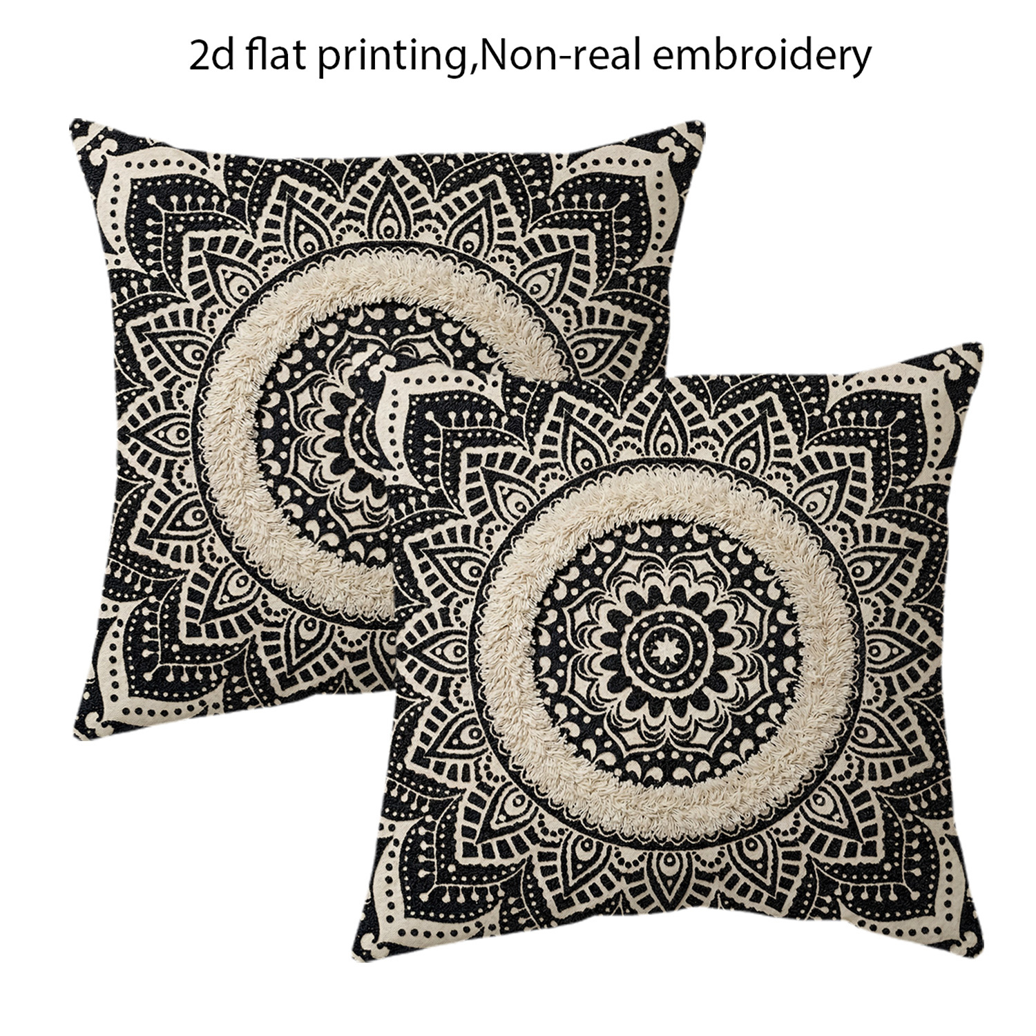 TEMU [jit]2pcs, Bohemian Throw Pillow Covers, 2d Flat Print Non-real Embroidery Mandala Cushion Covers, 18x18in, All - Decorative Pillowcases, For