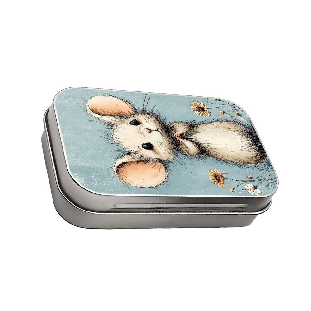 TEMU Boîte carrée en métal et étain à charnière, 1 pièce, avec adorable motif de souris, mini de rangement à couvercle pour objets, conteneur