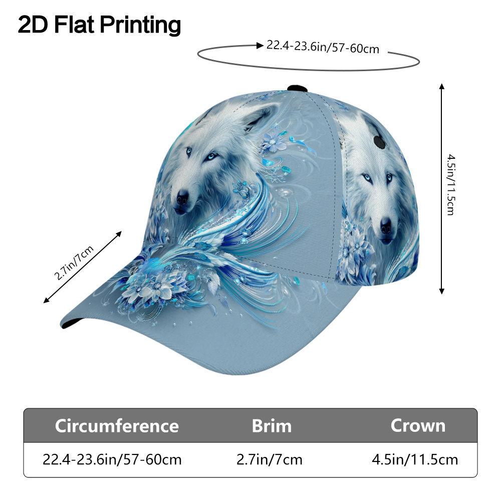 TEMU 1pc 2d Flat White Wolf Printed Classic Baseball Hat, Adjustable Duckbill , Lightweight And Versatile, Perfect For Casual, Sports, Street Wear,
