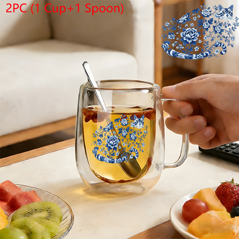 TEMU Gepersonaliseerd met eigen naam, 2 stuks (1 glasbeker + 1 ), geïsoleerde dubbelwandige herbruikbare waterbeker van borosilicaatglas met handvat,