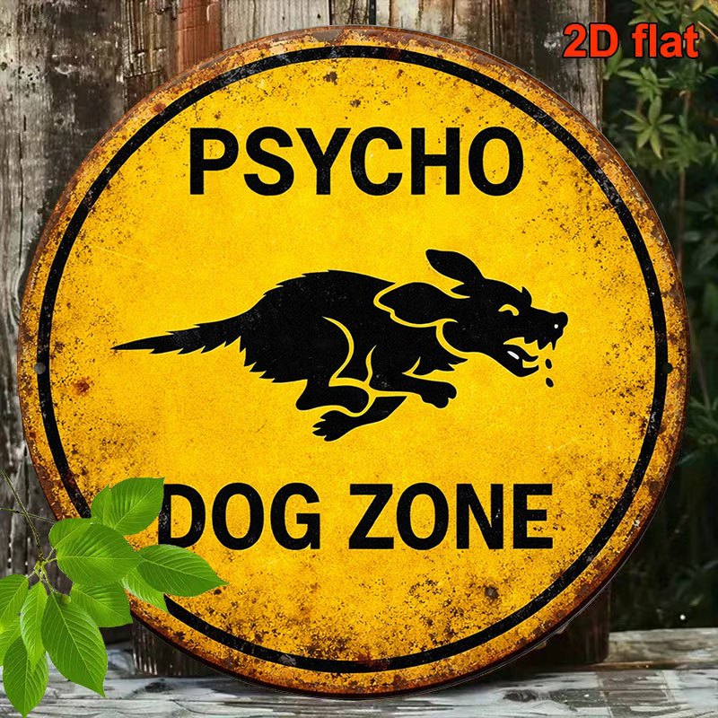 TEMU 2d Flat - 1pc 8 X 8in/ 20 X 20cm 2d Flat Round Sign, Retro Plaque About ' Dog Zone', 'beware Of Dog' Decorative Sign, Suitable For Garage, Bar,