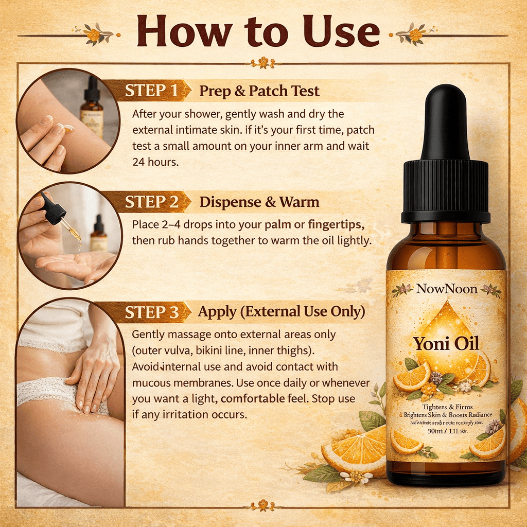 Nourishing Brighten & Firm Yoni Oil 30ml/1fl.oz, Daily Skincare, Makes Skin Look Younger, Moisturizes and Firms, Enhances Elasticity and Vibrant Radiance, Gentle Plant Ingredients, Non-greasy Intimate Hydration Formula