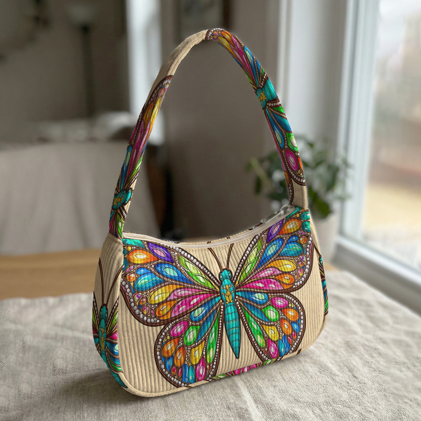 TEMU Colorful Pattern 2d Printed Unique Single-shoulder Bag, Soft Corduroy + Portable Size | Dual-use As Shoulder/underarm Bag | Perfect For Music