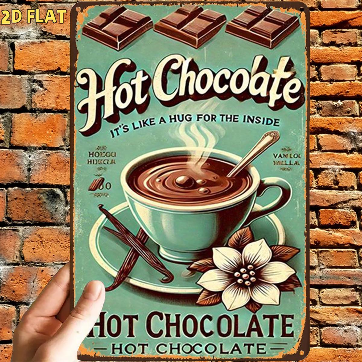 TEMU 2d Flat, 2d Flat,1pc, Retro Hot Chocolate Beverage Metal Iron Sign, Pre-drilled Holes, Suitable For Indoor, Garden,outdoor, Home, Office, Toilet
