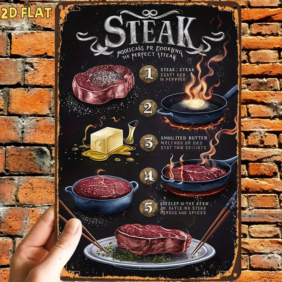TEMU 2d Flat, 1pc, Retro Steak Cooking Guide Poster Metal Iron Sign, Pre-drilled Holes, Suitable For Indoor, Garden, Outdoor, Home, Office, Toilet