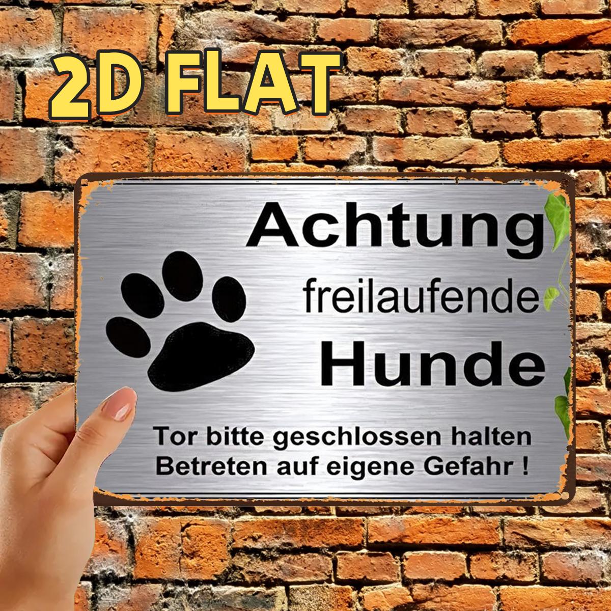 Image of 2d Flat, 2d Flat,1pc, Retro Caution Dogs Sign Metal Iron Sign, Pre-drilled Holes, Suitable For Indoor, Garden,outdoor, Home, Office, Toilet Decoration, 2d Flat