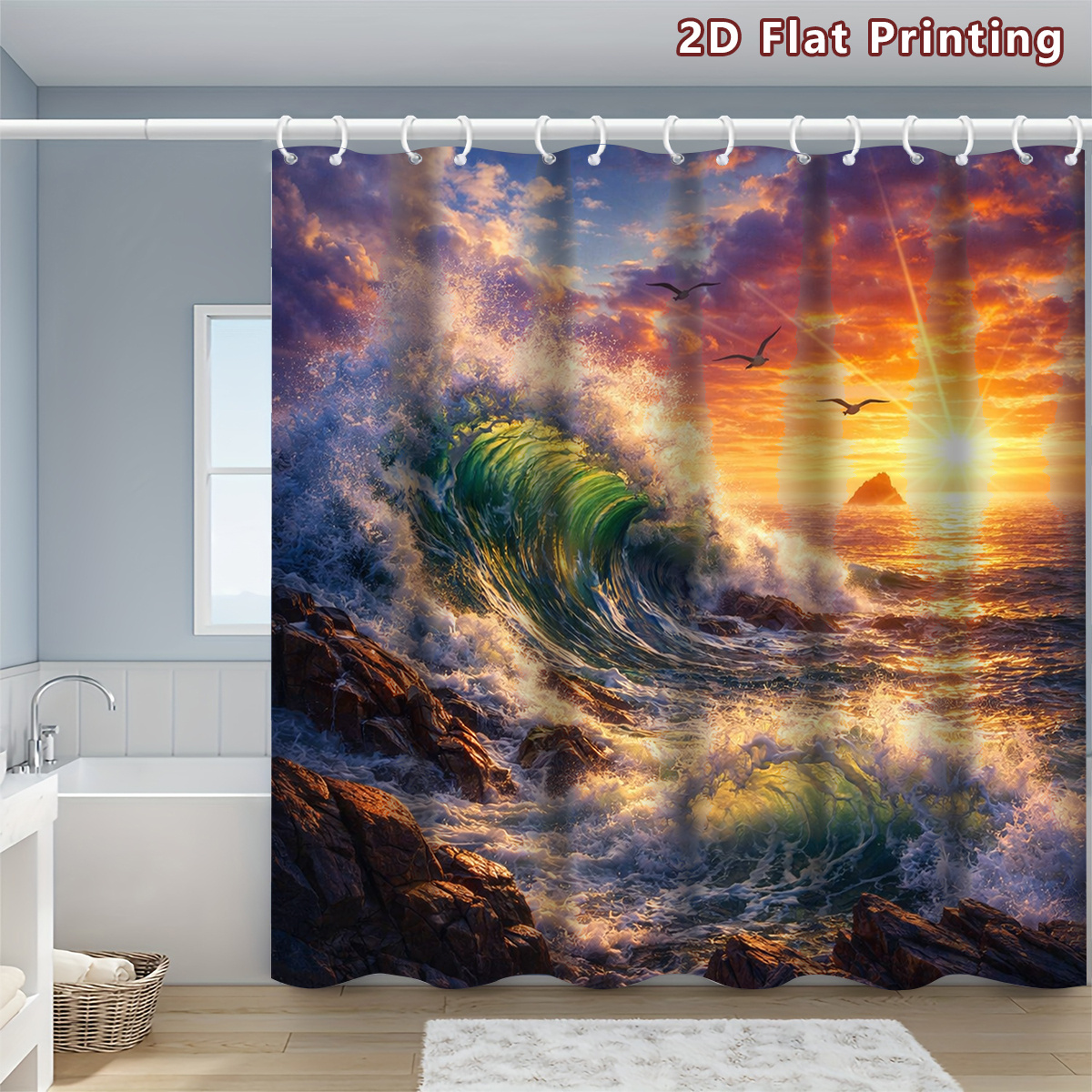 Ocean Sunset Wave Shower Curtain, Multiple Size Options