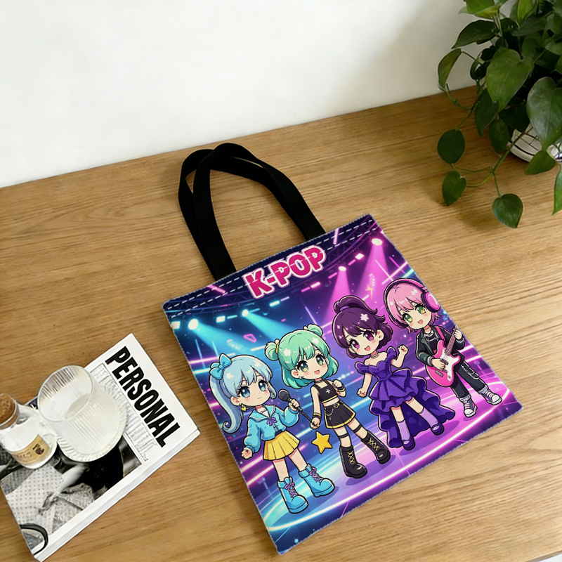 TEMU Neon Stage Group Printed Handbag - Shoulder Bag With Fixed Strap, Large Capacity Printed Tote Bag, 35*40, 2d Flat