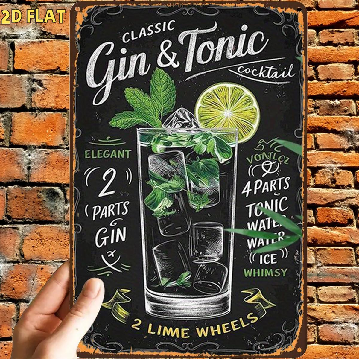 TEMU 2d Flat, 2d Flat,1pc, Retro Classic Gin Tonic Sign Metal Iron Sign, Pre-drilled Holes, Suitable For Indoor, Garden,outdoor, Home, Office, Toilet