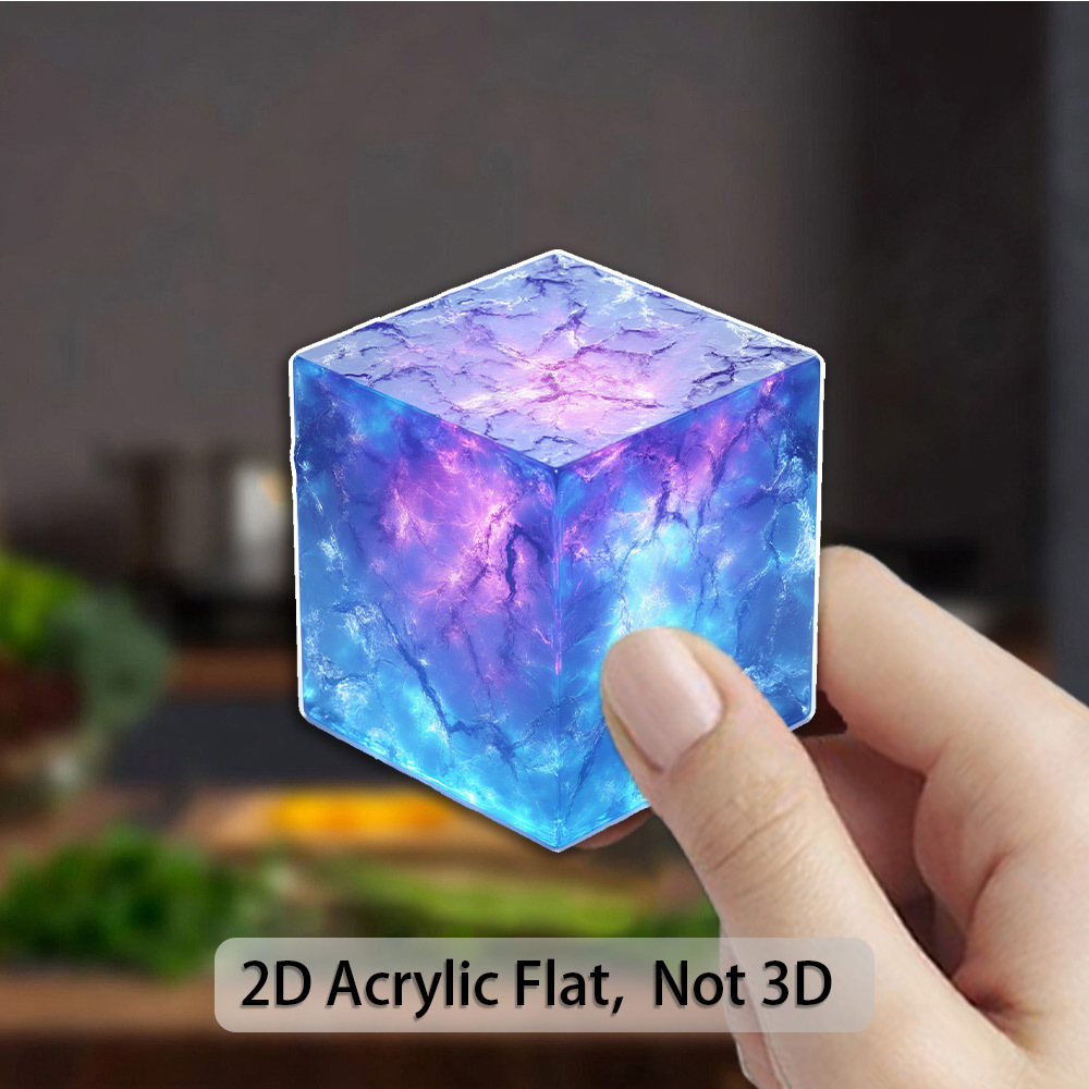TEMU 1pc Blue Purple Gradient Cube Magnet Suitable For Home Decor, Semi-transparent Acrylic Refrigerator Magnets With Glossy Crackle Texture,