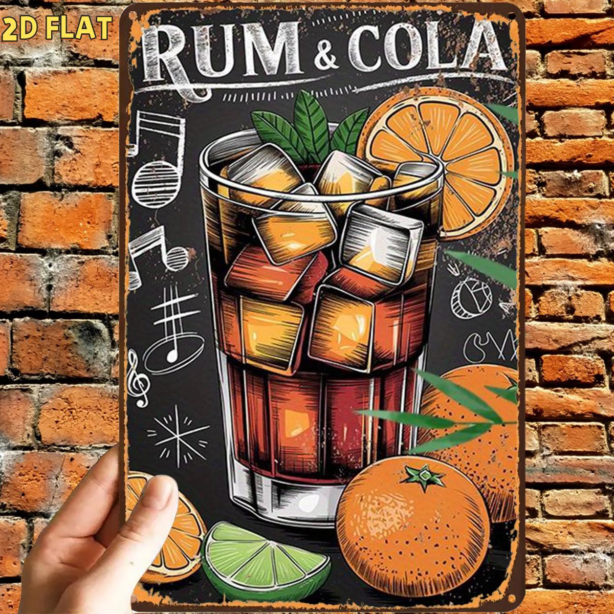 TEMU 2d Flat, 1pc, Retro Rum And Drink Poster Metal Iron Sign, Pre-drilled Holes, Suitable For Indoor, Garden, Outdoor, Home, Office, Toilet