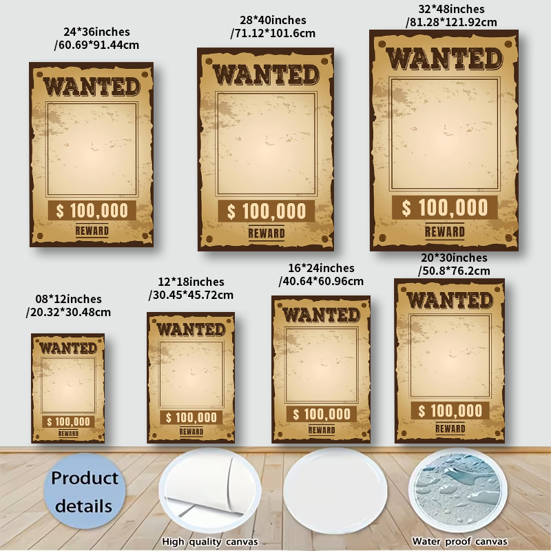 TEMU Plat 2D, 1 pièce, Impression sur toile cadre vintage "Wanted" sur le thème western - Prime de 100 000 $ - Convient pour bureau, chalet, ranch,