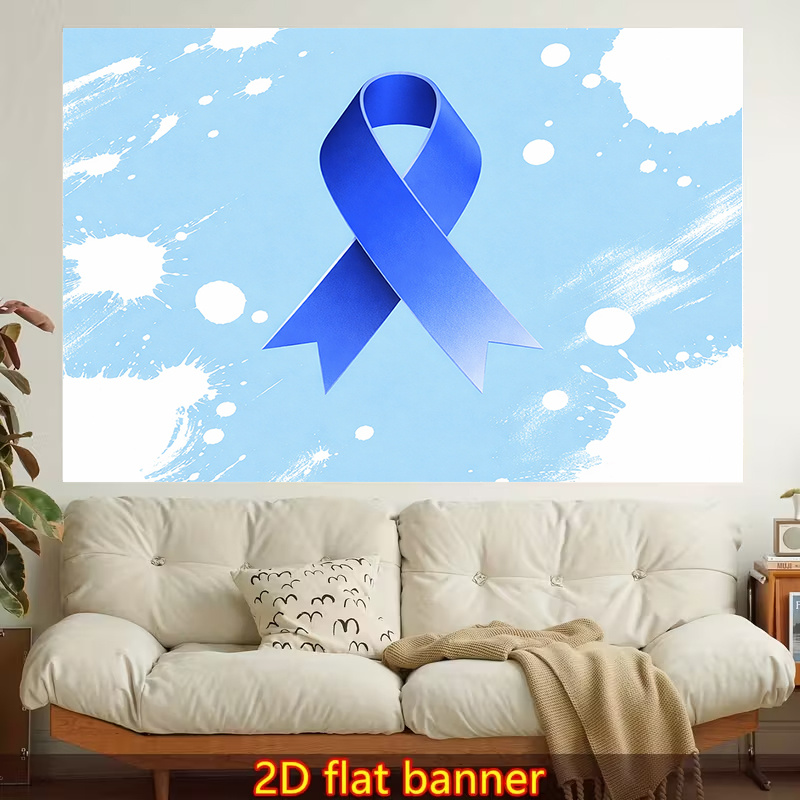 TEMU 2d Flat - 2d Flat - 1pc 2d Flat Printed Wall Tapestry | Blue Awareness Ribbon, Splatter Background, Prostate Cancer Symbol | Polyester,