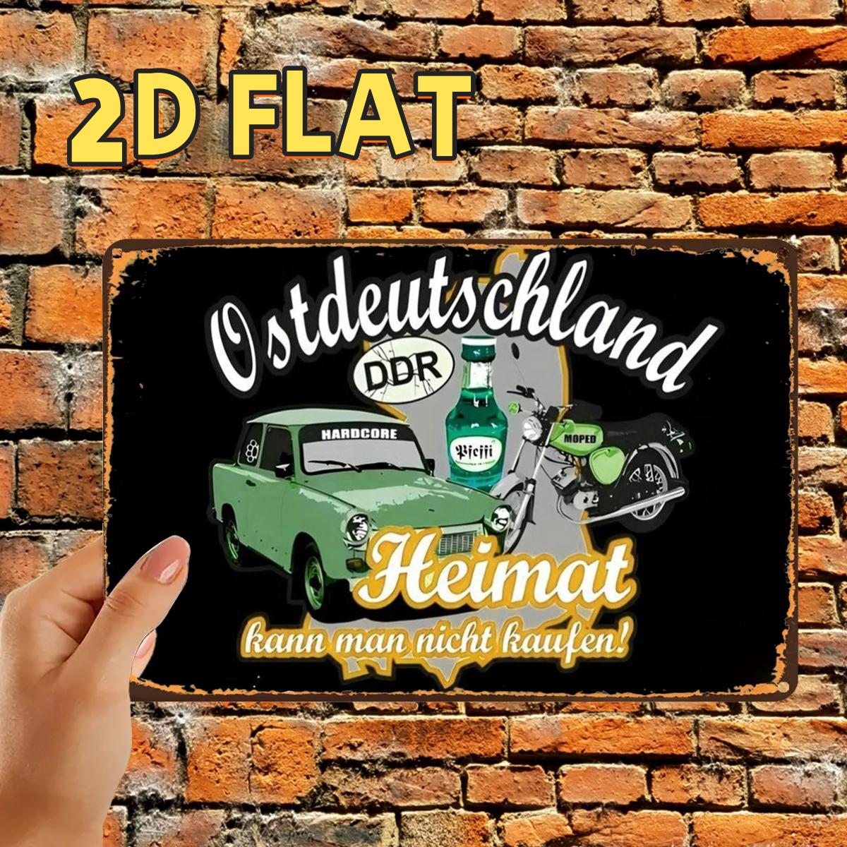 TEMU 2d Flat, 1pc, Retro Vintage Ddr Memorabilia Sign Metal Iron Sign, Pre-drilled Holes, Suitable For Indoor, Garden, Outdoor, Home, Office, Toilet