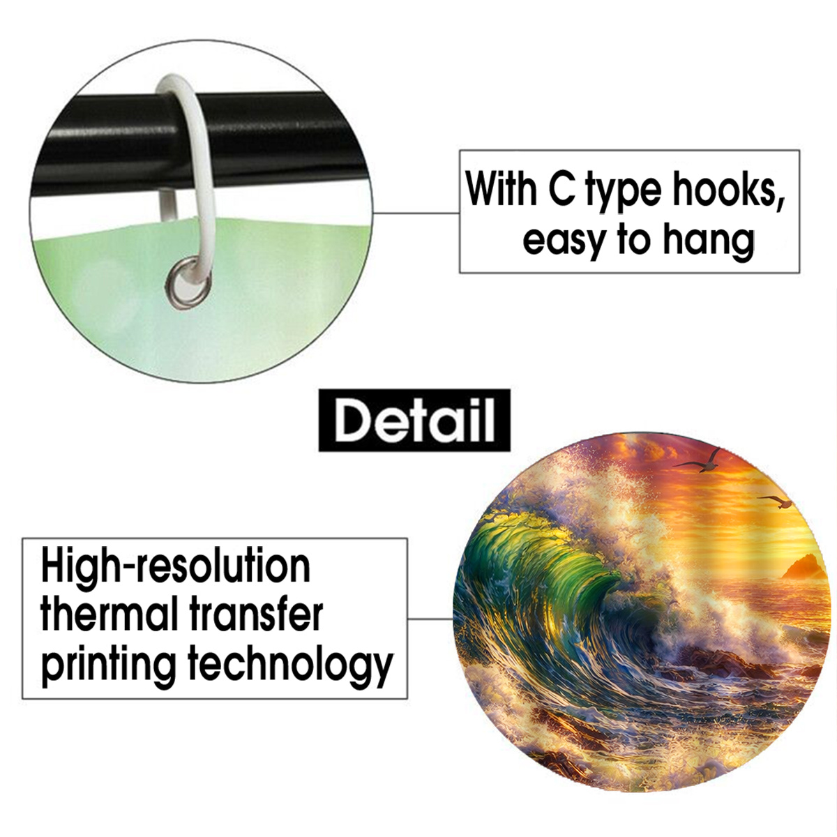 Ocean Sunset Wave Shower Curtain, Multiple Size Options