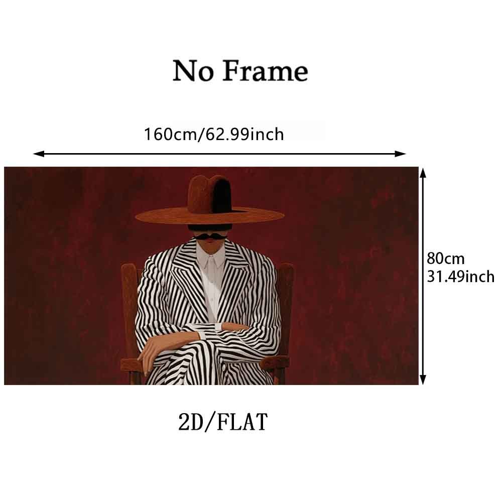 TEMU Piatto 2D, 1 pz Grande Moderno Astratto su Tela Testurizzata con in Abito a Righe e Cappello - da Parete Senza Cornice Adatta per Soggiorno,