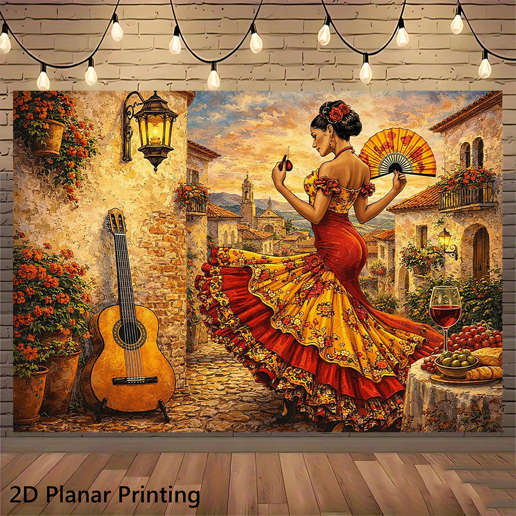 TEMU Pancarta de pared de bailaora de flamenco 2D , 1 pieza - Decoración de temática española adecuada para fiestas, fondos de fotos, habitación y