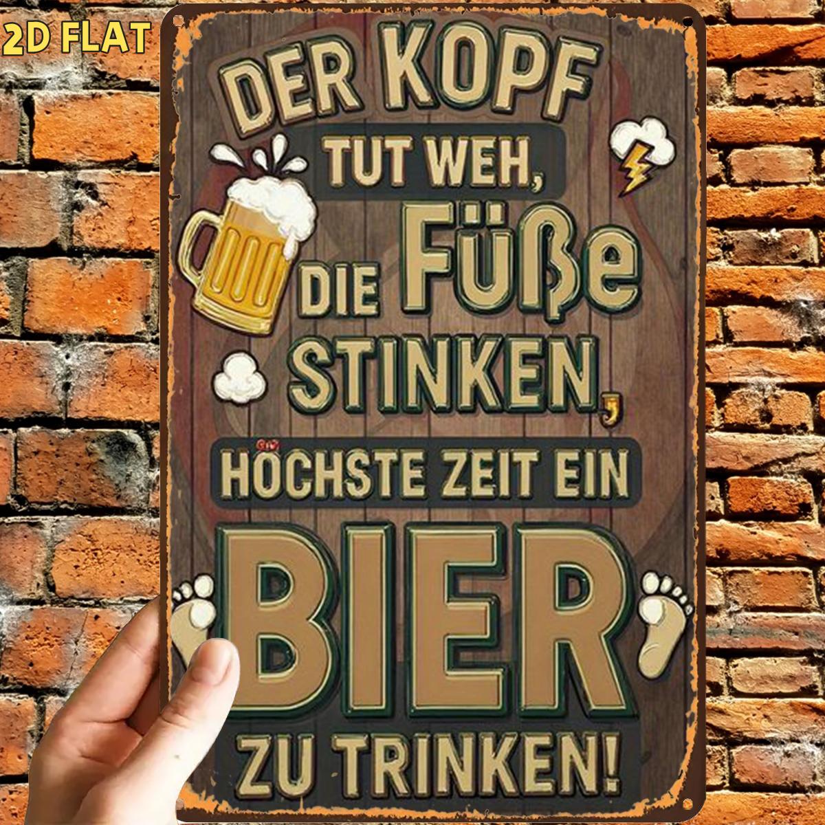 TEMU 2d Flat, 1pc, Retro Beer Drinking Sign Vintage Iron Sign, Pre-drilled Holes, Suitable For Indoor, Garden, Outdoor, Home, Office, Toilet Decoration