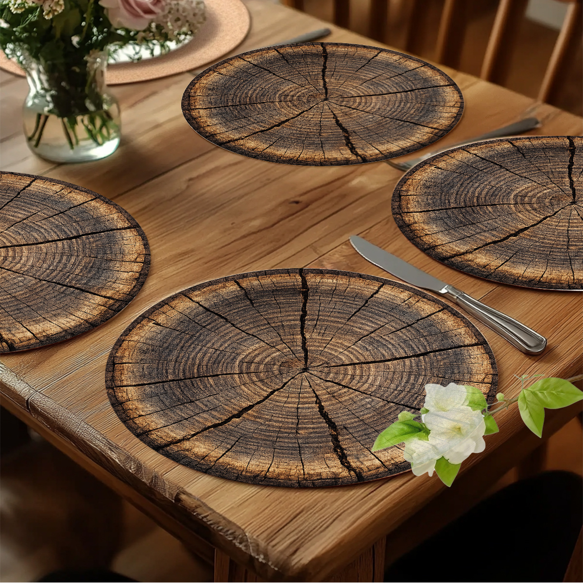 TEMU 4pcs 2d Flat Tree - Stump Pattern Restaurant Party Picnic Home Placemats, Polyester Material, 15x15 Inches